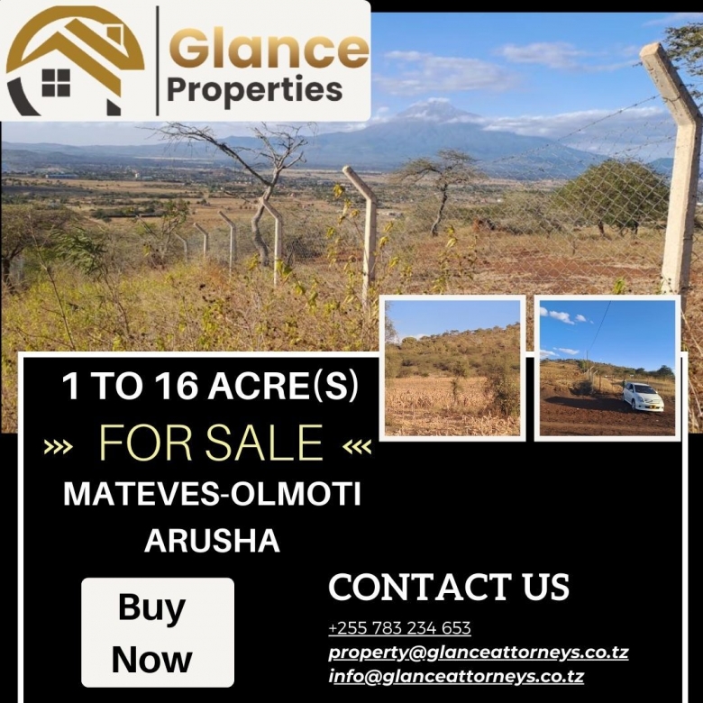 1 to 16 Acres For Sale At Mateves-Olmoti, Arusha.